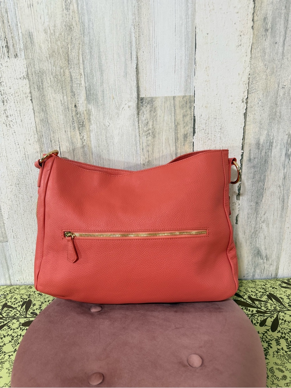 Laggo Coral Leather Hobo Shoulder Bag with Gold Accents - Picture 5 of 16